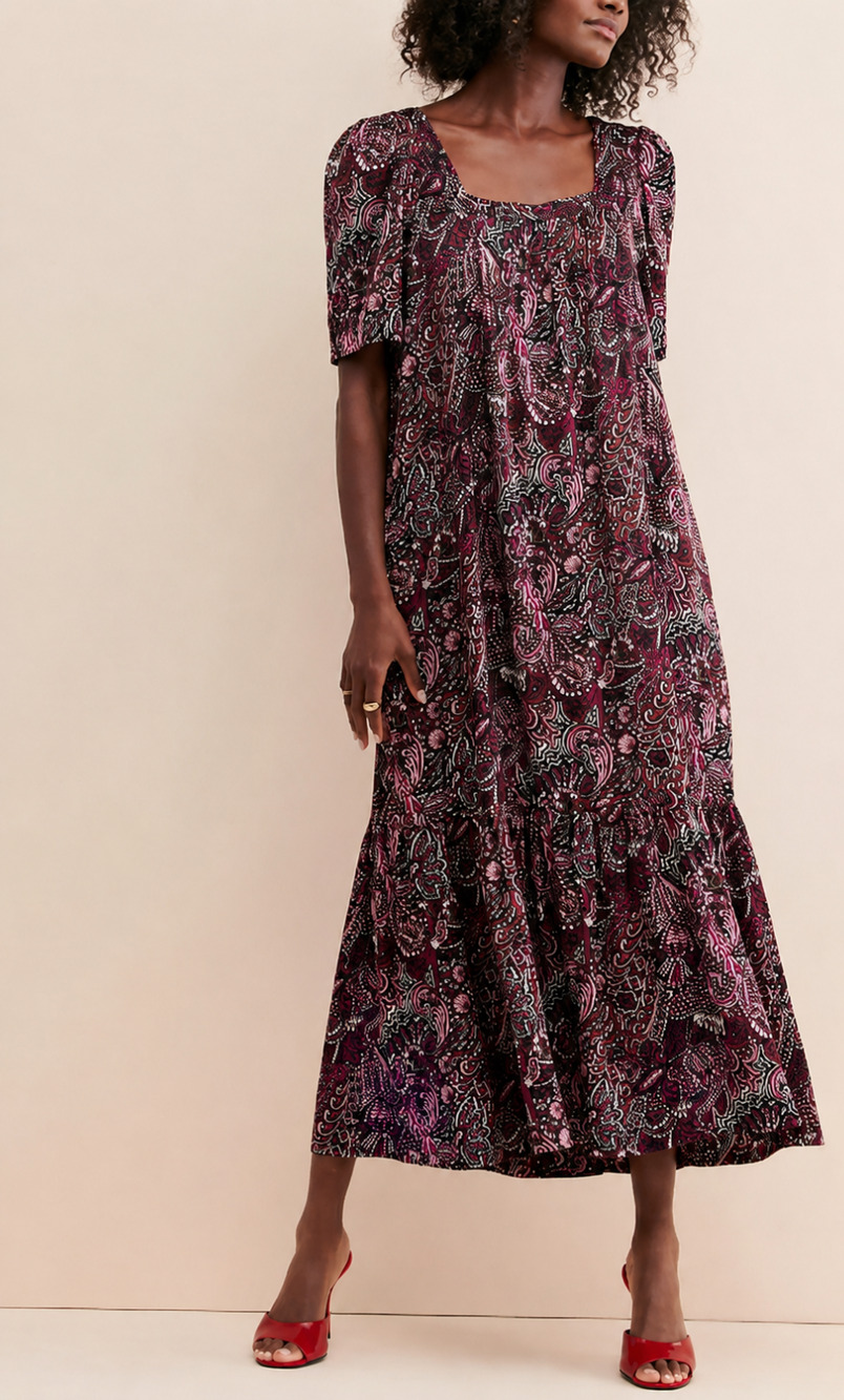 Anthropologie Maeve Lisabetta Midi Dress Womens Small Purple Floral Flowy Boho